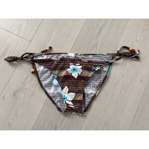 BCE Swim Bikini Bottom Side Ties Brown Floral ( L )